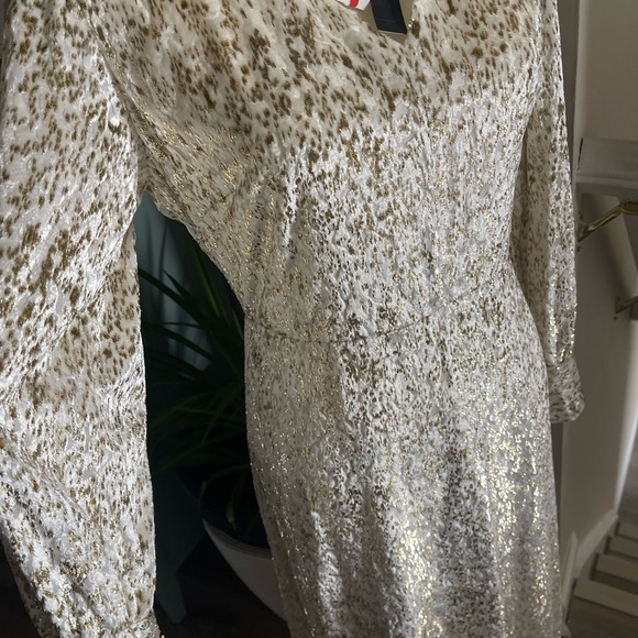 Tahari evening midi dress gold white velvet - Picture 3 of 5
